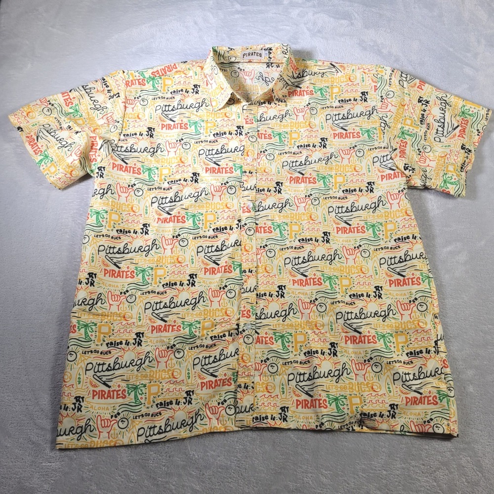 Pittsburgh Pirates Shirt Mens  MLB Button Down Hawaiian Camp Doodle Print Levins
